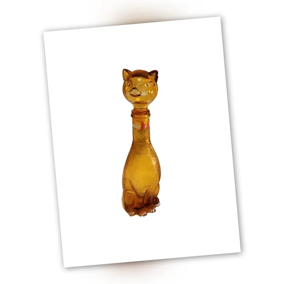 1950s Italian Amber Glass Cat Wine Decanter - Picture 7 of 10